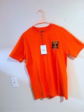 CHANEL Bright Orange Kids Short-Sleeve Logo Tee